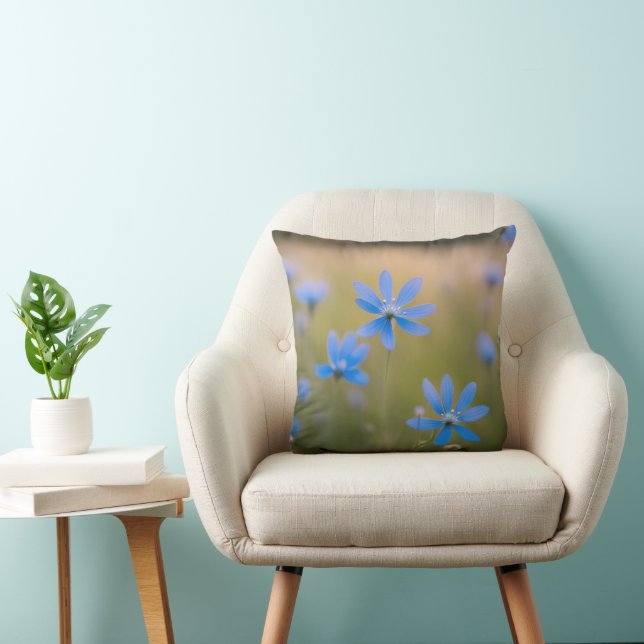 Blue Wildflowers in Meadow Throw Pillow (Chair)