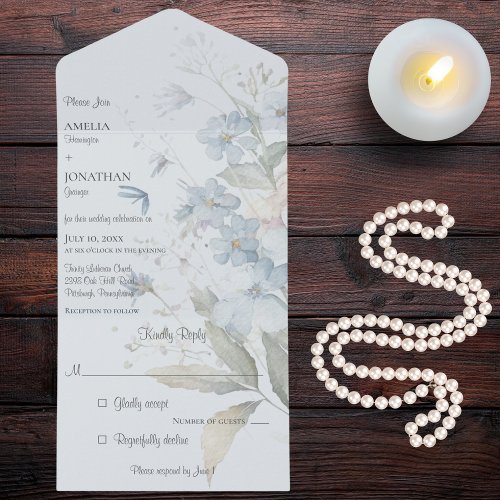 Blue Wildflowers on Pale Blue All In One Invitation