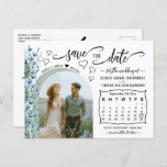 Blue Wildflowers Photo &amp; Calendar Save the Date Announcement Postcard