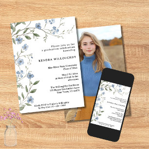 Blue Wildflowers Photo Graduation Invitation