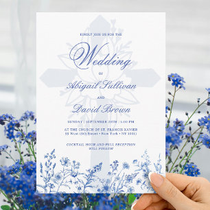 Blue Wildflowers Religious Wedding Invitation