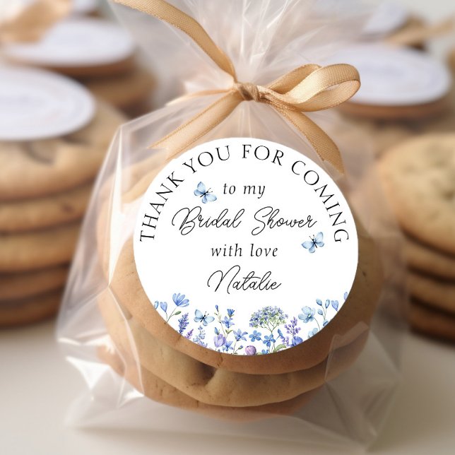 Blue Wildflowers Sweet Floral Thank You for Coming Classic Round Sticker (Thank you stickers from my Blue Wildflower Bridal Shower Collection
)
