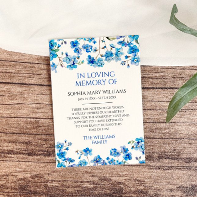 Blue Wildflowers Sympathy Memory Thank You Card (Creator Uploaded)