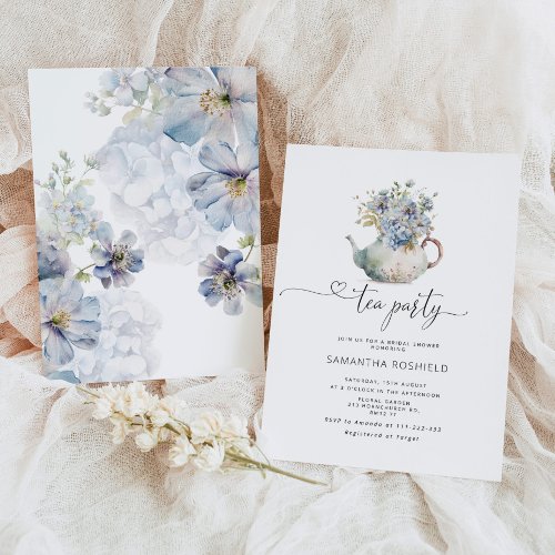 Blue wildflowers tea party bridal shower invitation