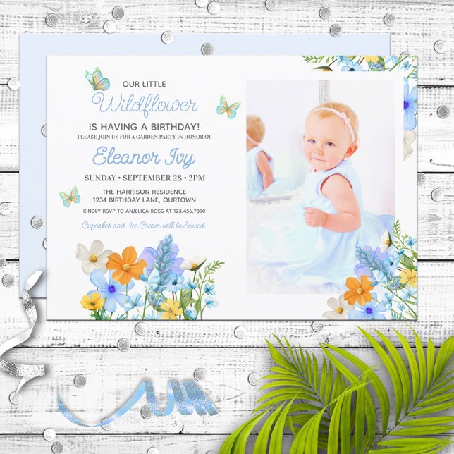 Blue Wildflowers Theme Girl's Birthday Party Invitation (Creator Uploaded)