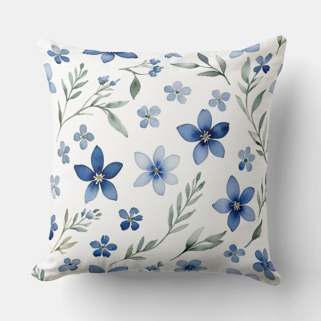 Blue Wildflowers Throw Pillow (Front)