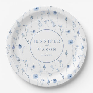Blue wildflowers tiny flowers wedding paper plates