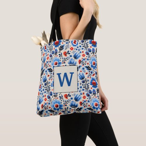 Blue Wildflowers  Ukrainian Folk Pattern Tote Bag