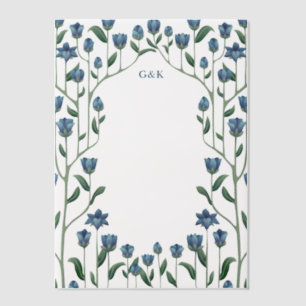 Blue Wildflowers Vintage Floral Frame Monogram Vellum Invitations