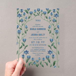 Blue Wildflowers Vintage Floral Frame Wedding Acrylic Invitations