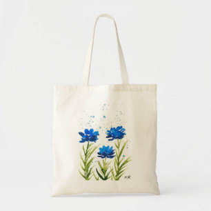 Blue wildflowers watercolor girly chic tote bag