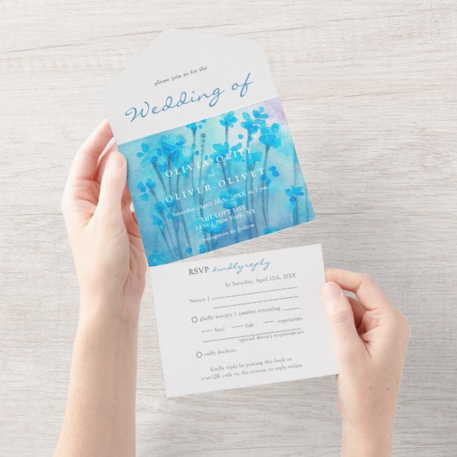 Blue Wildflowers Wedding  All In One Invitation (Tearaway)