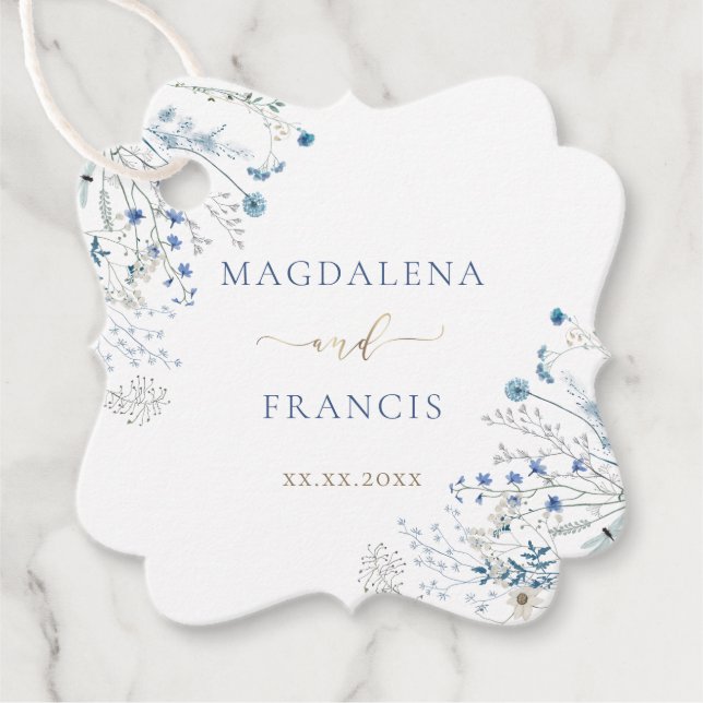 blue wildflowers wedding favor tags (Front)