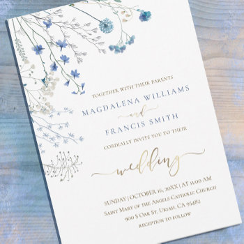 Blue Wildflowers Wedding Invitation by amoredesign at Zazzle