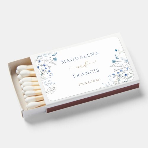 blue wildflowers wedding matchboxes