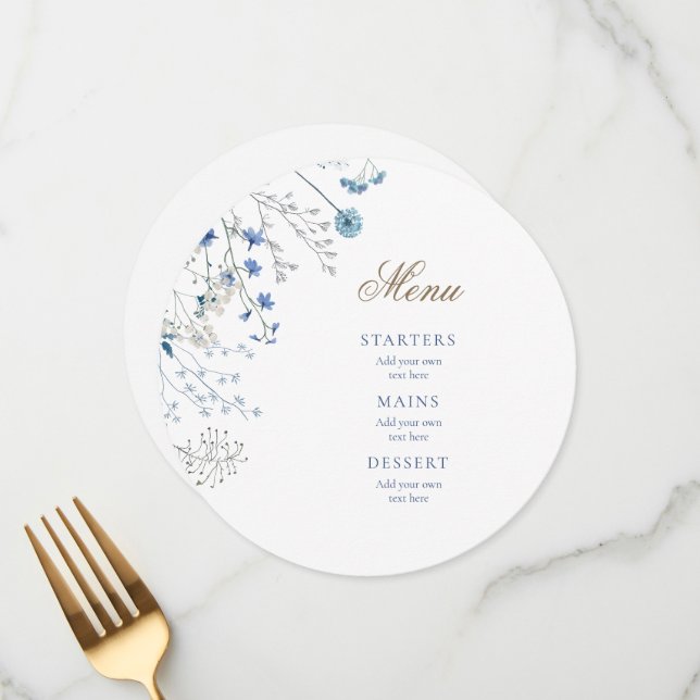 Blue wildflowers wedding Menu (Front/Back In Situ)