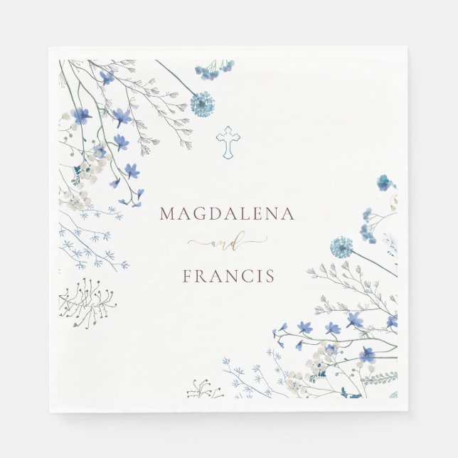 blue wildflowers wedding napkins (Front)