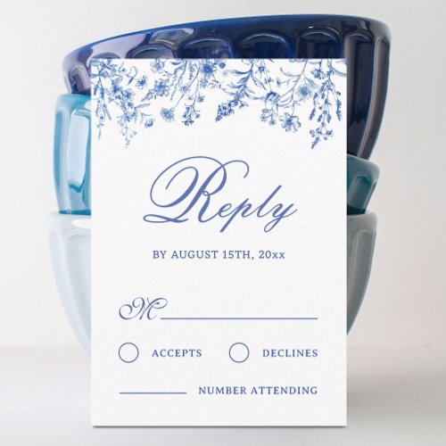 Blue Wildflowers Wedding RSVP Card