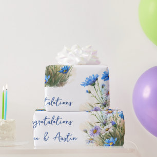 Blue Wildflowers Wedding/Shower Congratulations Wrapping Paper