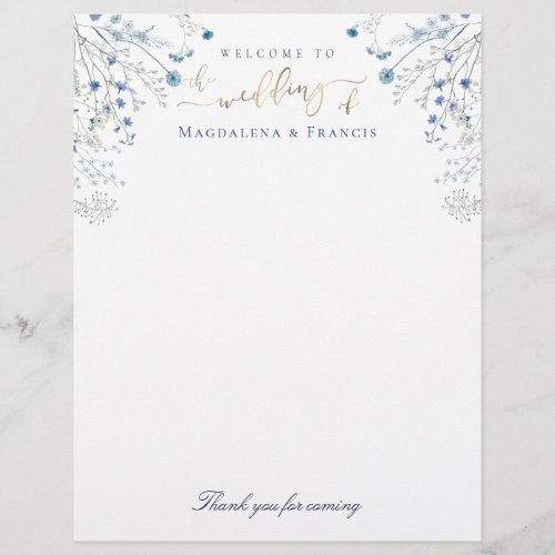 blue wildflowers wedding welcome letterhead