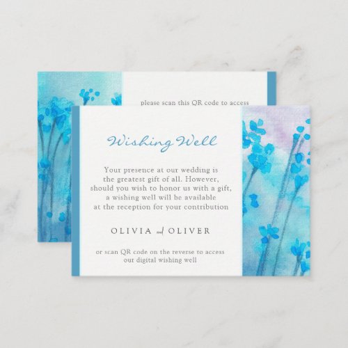 Blue Wildflowers Wedding Wishing Well QR Code Enclosure Card