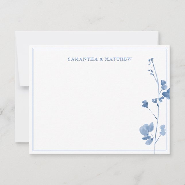Blue Wildflowers with Double Border  Note Card (Front)