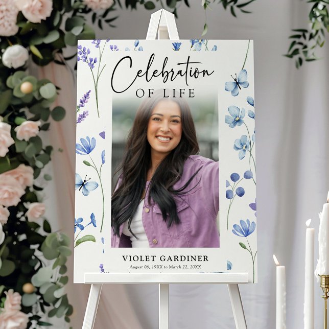 Blue Wildlfower Photo Memorial Funeral Tribute Foam Board (Creator Uploaded)