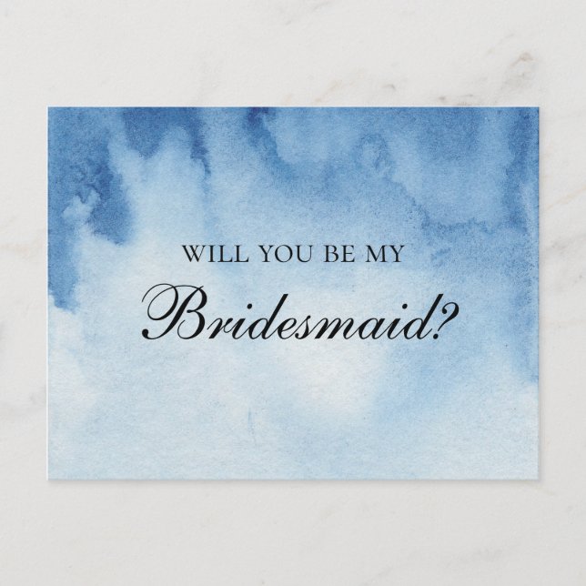 Blue Will you be my bridesmaid. Modern watercolor Postcard (Front)