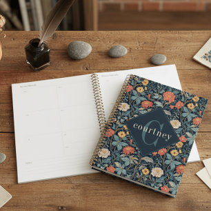 Blue William Morris Floral Elegant Monogram Planner