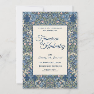 Blue William Morris Floral Wedding Invitation