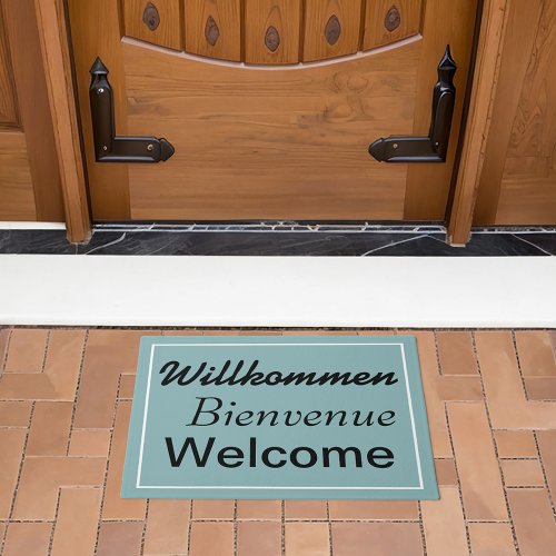 Blue Willkommen Bienvenue Welcome Multilingual Doormat