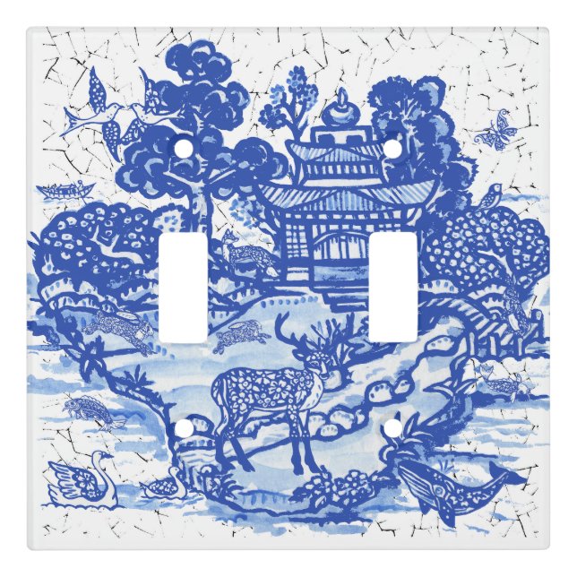 Blue Willow Animal Island Whimsical Deer Rabbit Light Switch Cover (Front)