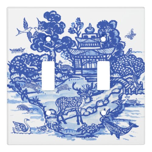Blue Willow Animal Island Whimsical Deer Rabbit Light Switch Cover