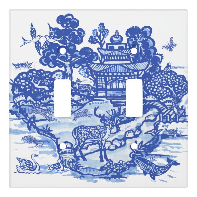 Blue Willow Animal Island Whimsical Deer Rabbit Light Switch Cover (Front)