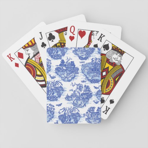 Blue Willow Animal Rabbit Deer Fox Bird Toile Art Poker Cards