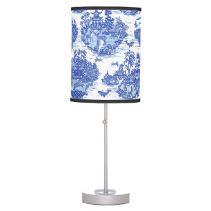 Blue Willow Animal Rabbit Deer Fox Bird Toile Art Table Lamp