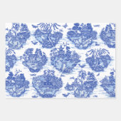 Blue Willow Animal Rabbit Deer Fox Bird Toile Art  Wrapping Paper Sheets (Front)