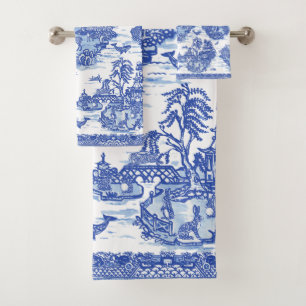 Blue Willow Animal Rabbit Deer Fox Bird Toile Bath Towel Set