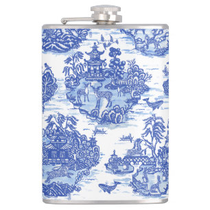 Blue Willow Animal Rabbit Deer Fox Bird Toile Flask