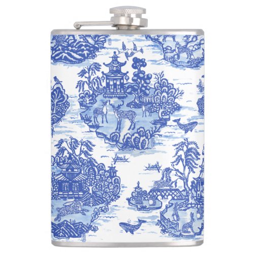 Blue Willow Animal Rabbit Deer Fox Bird Toile Flask