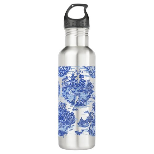 Blue Willow Animal Rabbit Deer Fox Bird Toile Stainless Steel Water Bottle