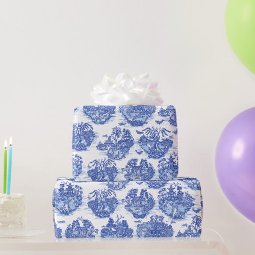 Blue Willow Animal Rabbit Deer Fox Toile Unique  Wrapping Paper