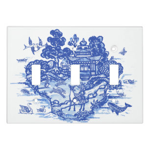 Blue Willow Animal Rabbit Deer Vintage Oriental Light Switch Cover