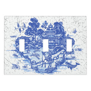 Blue Willow Animal Rabbit Deer Vintage Oriental Light Switch Cover