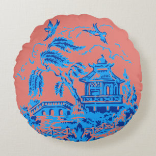 Blue Willow Blue & Salmon Pink Pillow