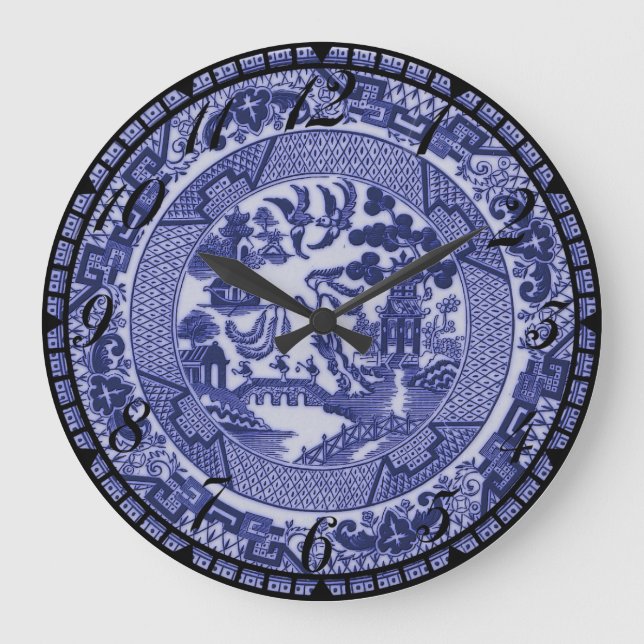 Blue Willow Blue & White China Plate Clock (Front)
