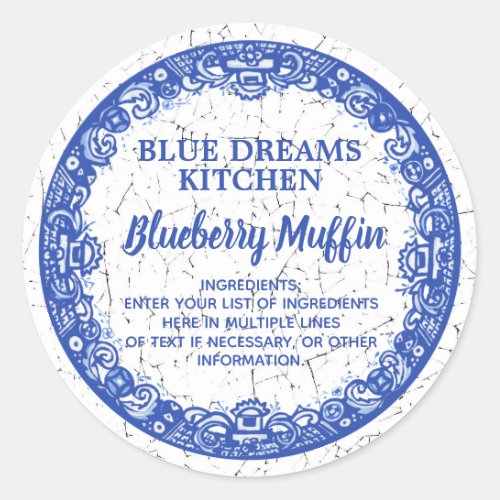 Blue Willow Border Food or Kitchen Bakery Pretty Classic Round Sticker