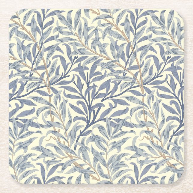 Blue Willow Bough (by William Morris) Square Paper Coaster (Front)