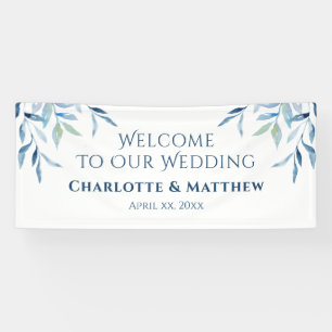 Blue Willow Branches, Watercolor Wedding Reception Banner