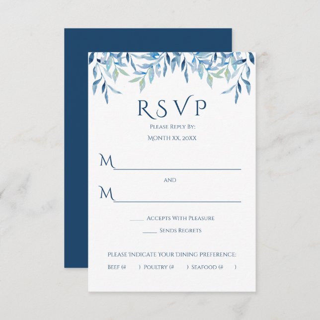 Blue Willow Branches, Watercolor Wedding RSVP Card (Front/Back)